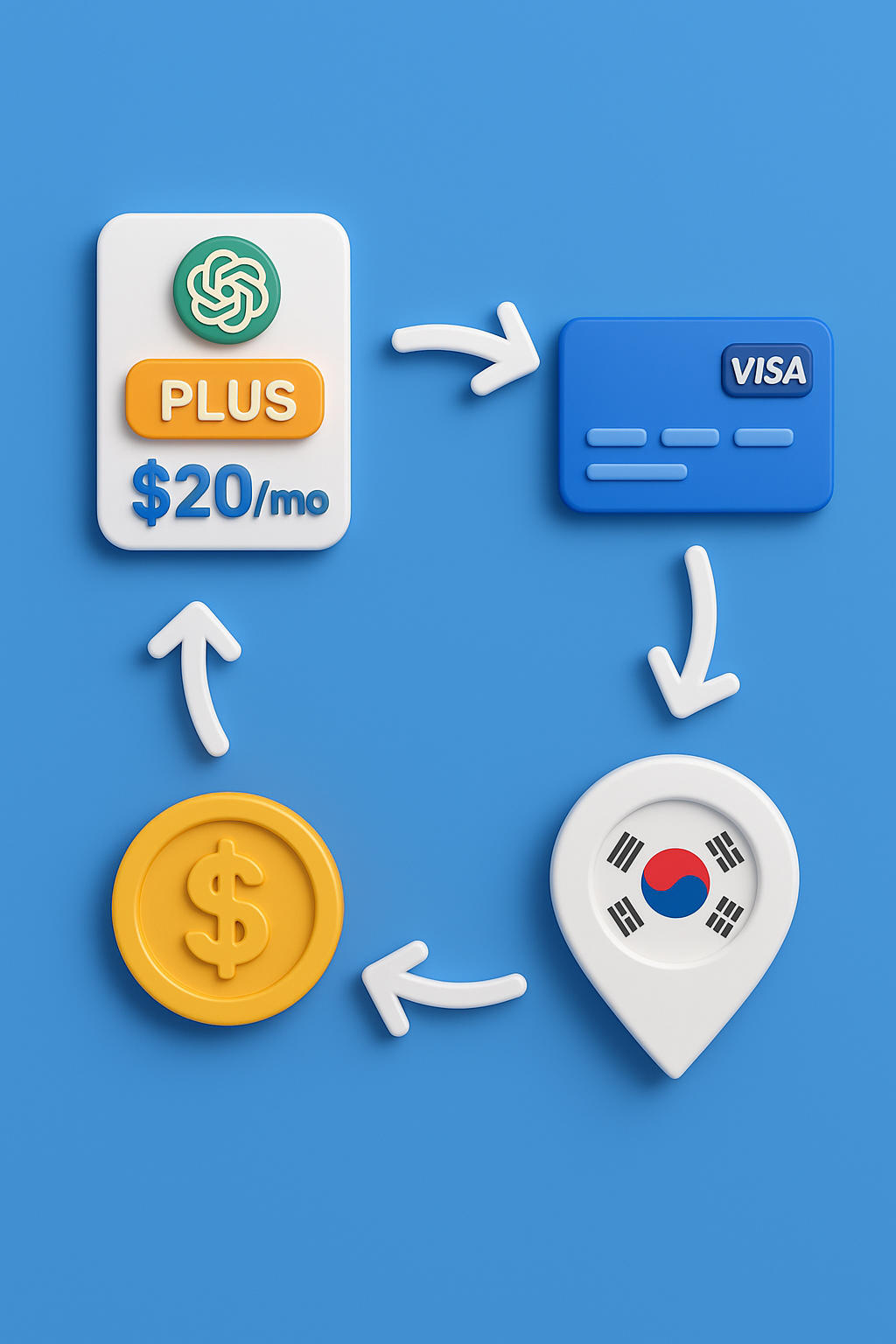 비자카드, 한국국기, 챗지피티 아이콘이 그려져 있는 이미지.