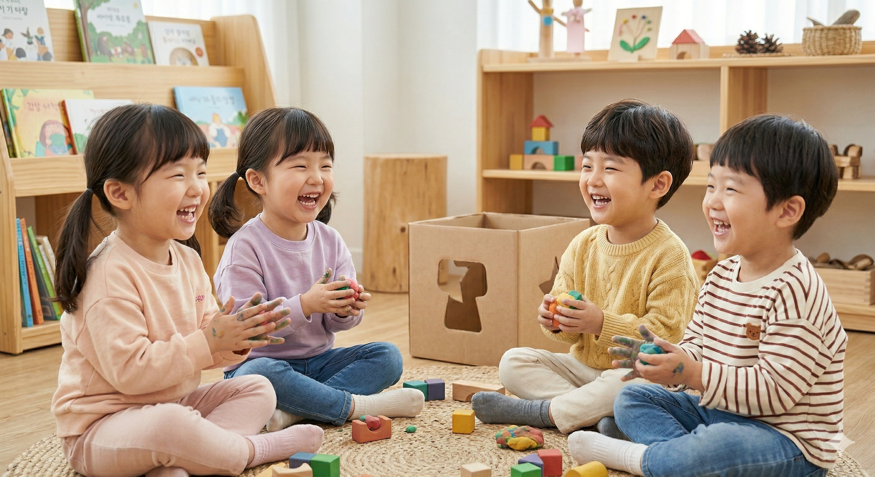 영유아 사교육 규제 이후 놀이 중심 교육으로 행복하게 발달하는 웃는 3세 어린이들