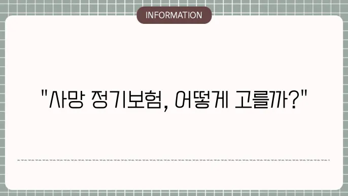 사망 정기보험 추천 비교 및 선택 걷4셨습니다