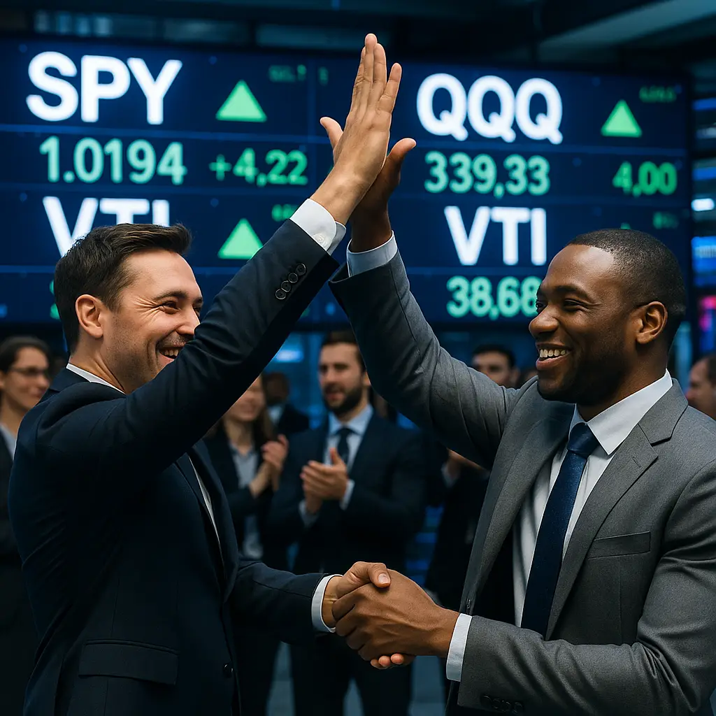 ETF가 올라서 하이파이브 하는 사람들