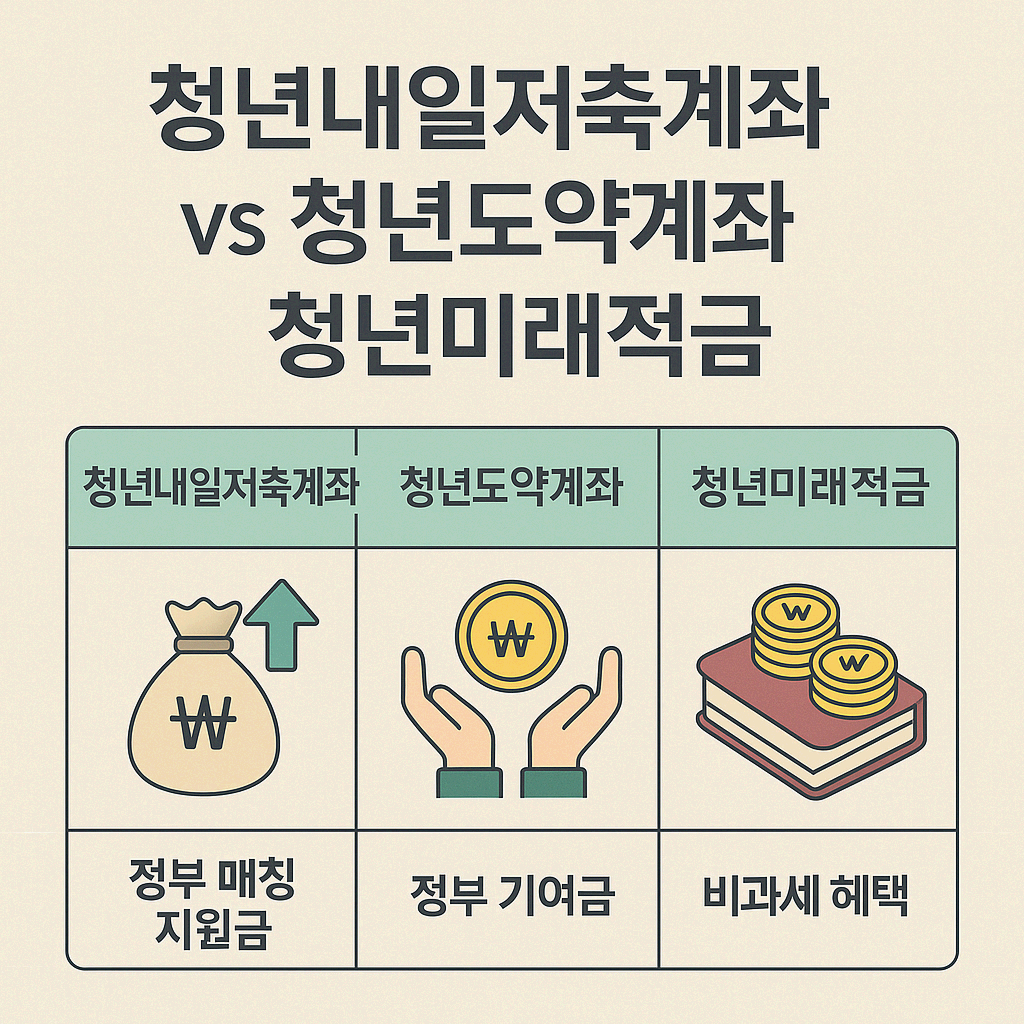 청년내일저축계좌 vs 청년도약계좌 vs 청년미래적금 혜택 비교