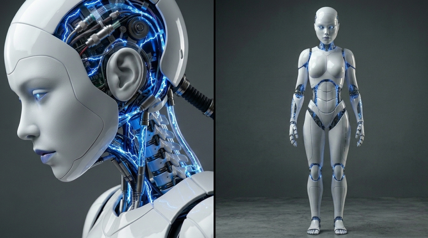 한 화면을 2분할 하여 클로즈업과 전신 모습 배치