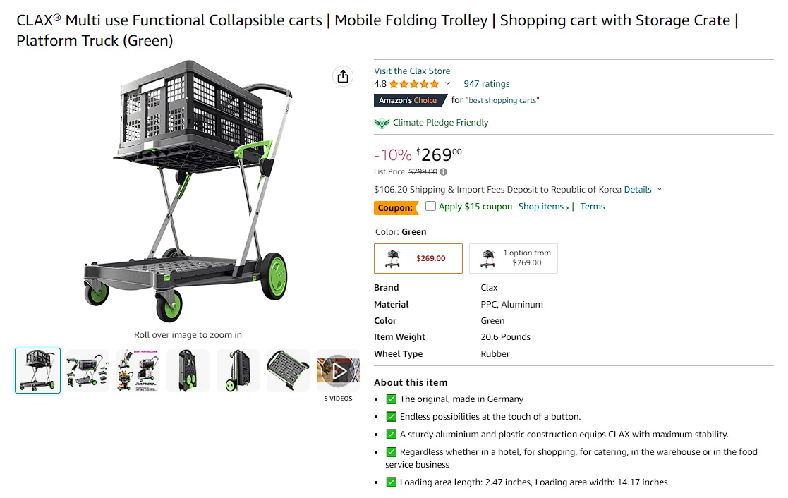 CLAX multi use functional collapsible cart&#44; Amazon