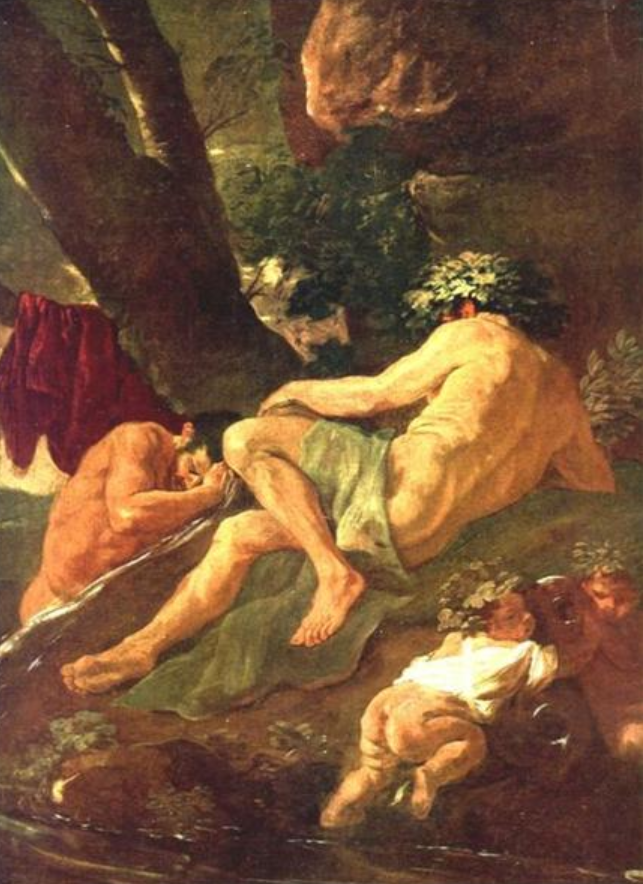 니콜라 푸생 – 《팩톨로스 강의 원천에서 몸을 씻는 미다스》 (1627년경). 출처: Wikiart