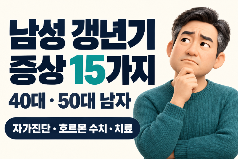 남성 갱년기 증상 15가지 총정리｜40대&middot;50대 남자 자가진단&middot;테스토스테론 수치&middot;치료방법