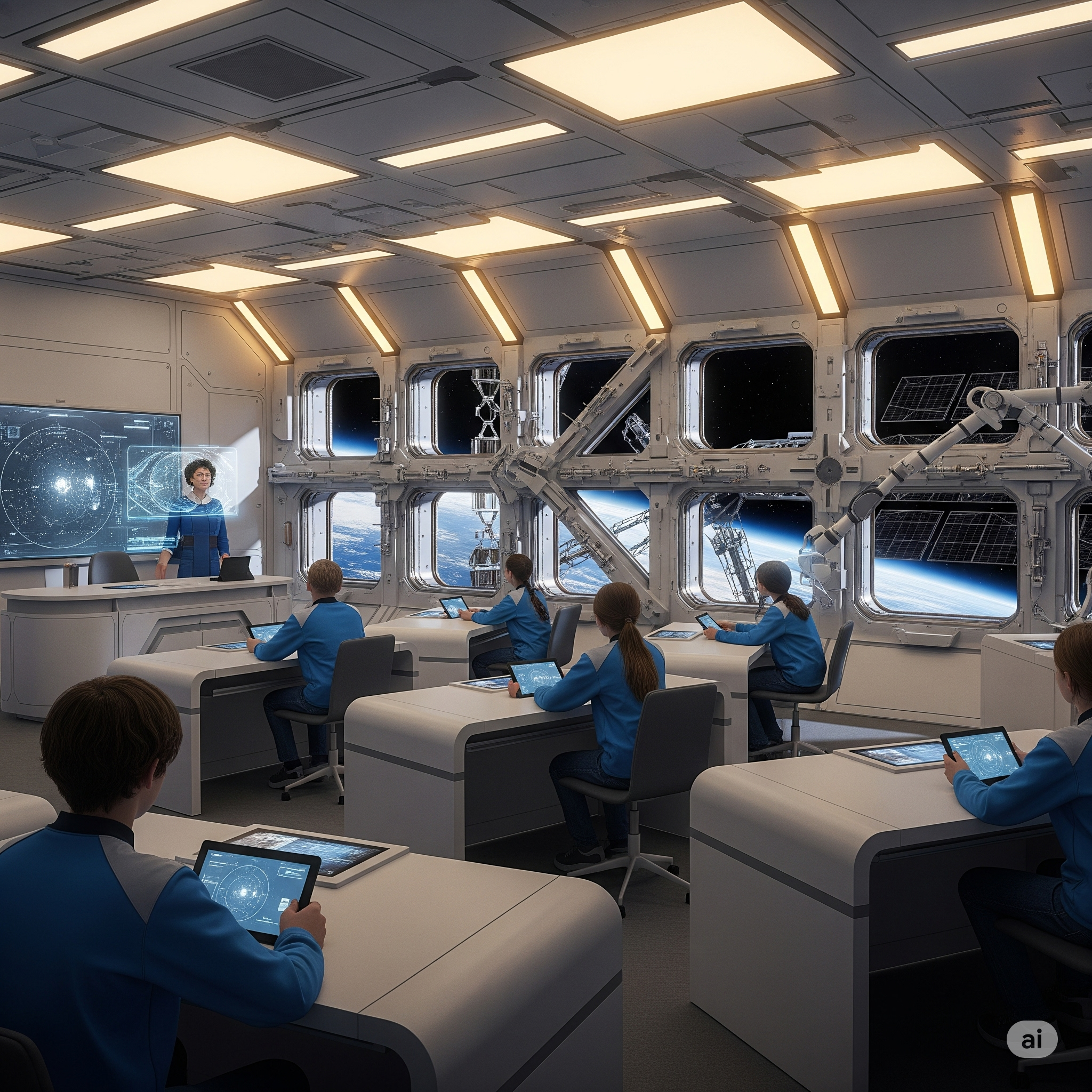 우주 기지 내 학교 풍경 이미지