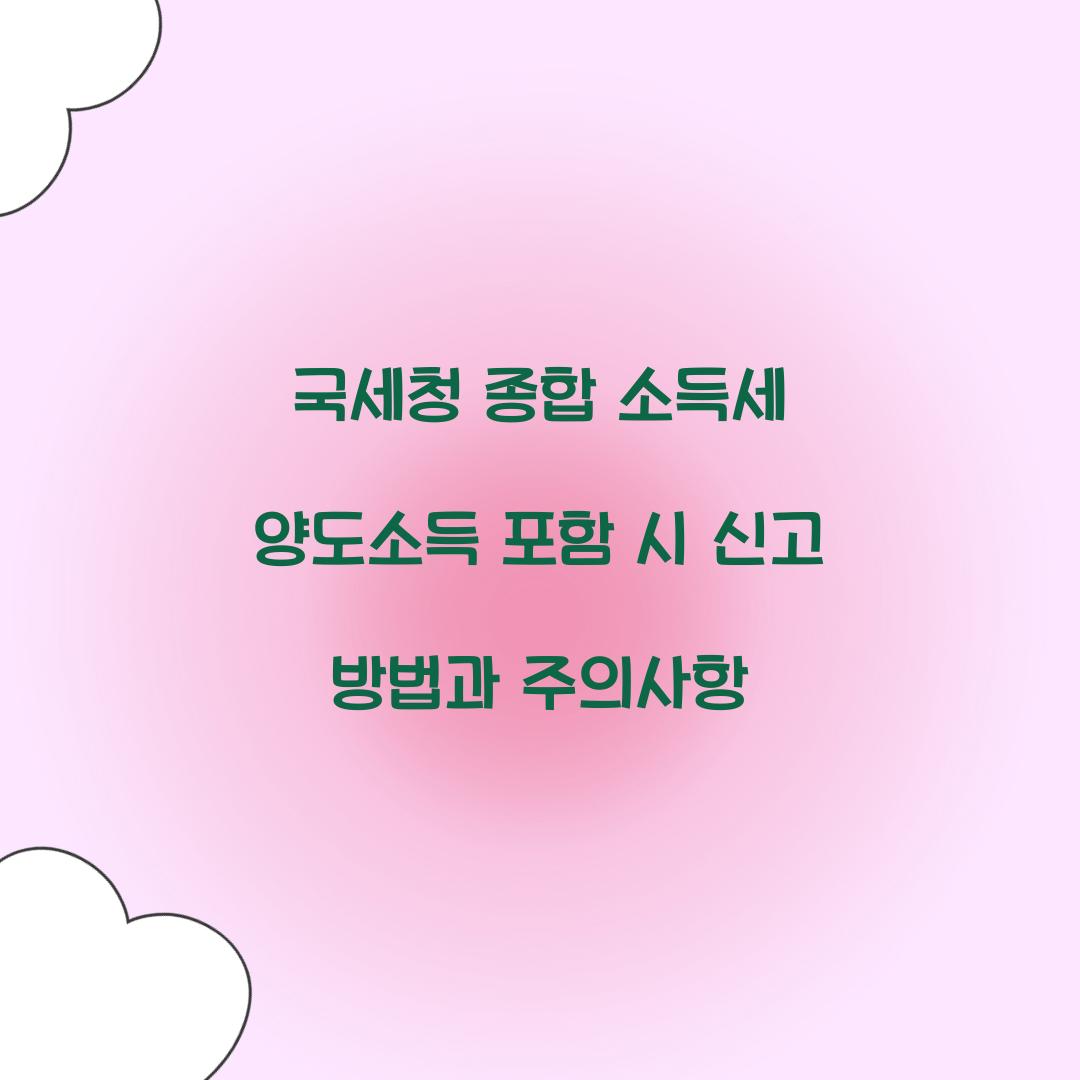 국세청 종합 소득세 양도소득 포함 시 처리 방법