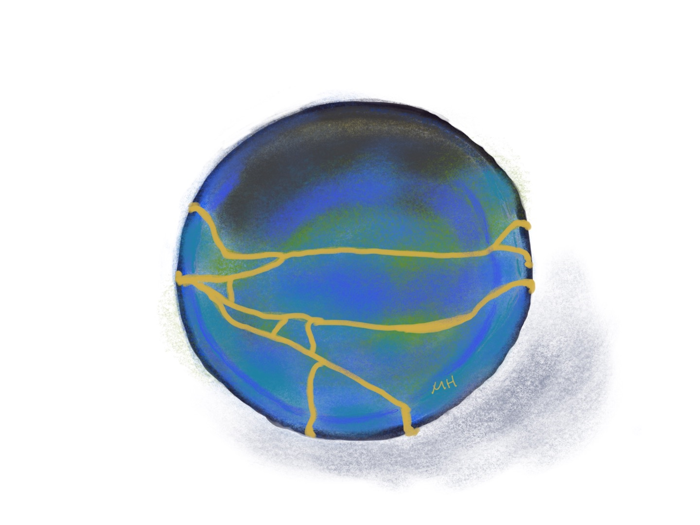 깨진 접시 이어 붙인 그림