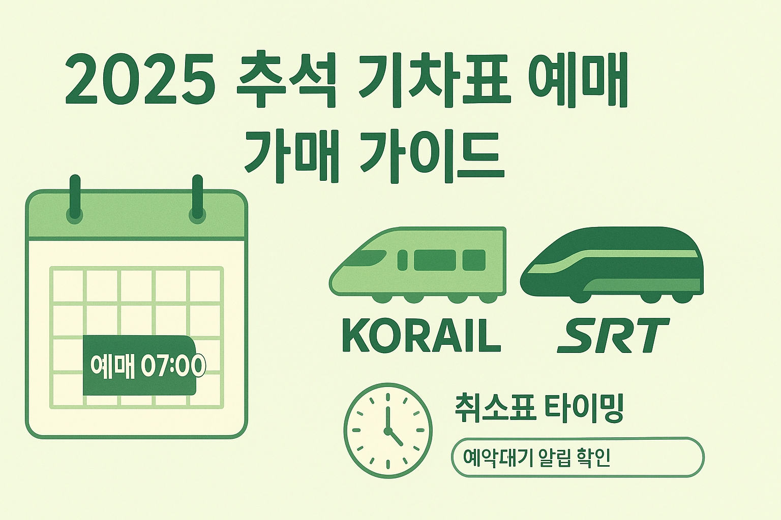 추석 기차표 예매 달력 타임라인: 8월 하순 공지, 예매 오전 7시 가이드, 예약대기 단계