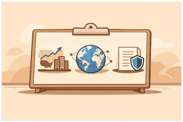 ETF 3개로 미국 주식, 해외 주식, 채권을 나눠 담는 포트폴리오 개념 일러스트