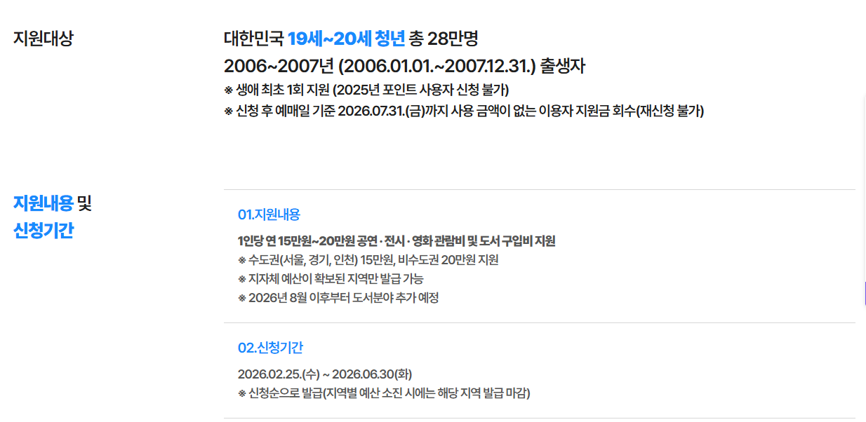 청년문화예술패스 지원대상