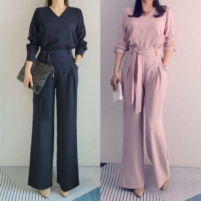 여성정장 세트 여자세미정장 블라우스 바지 투피스 여자셋업