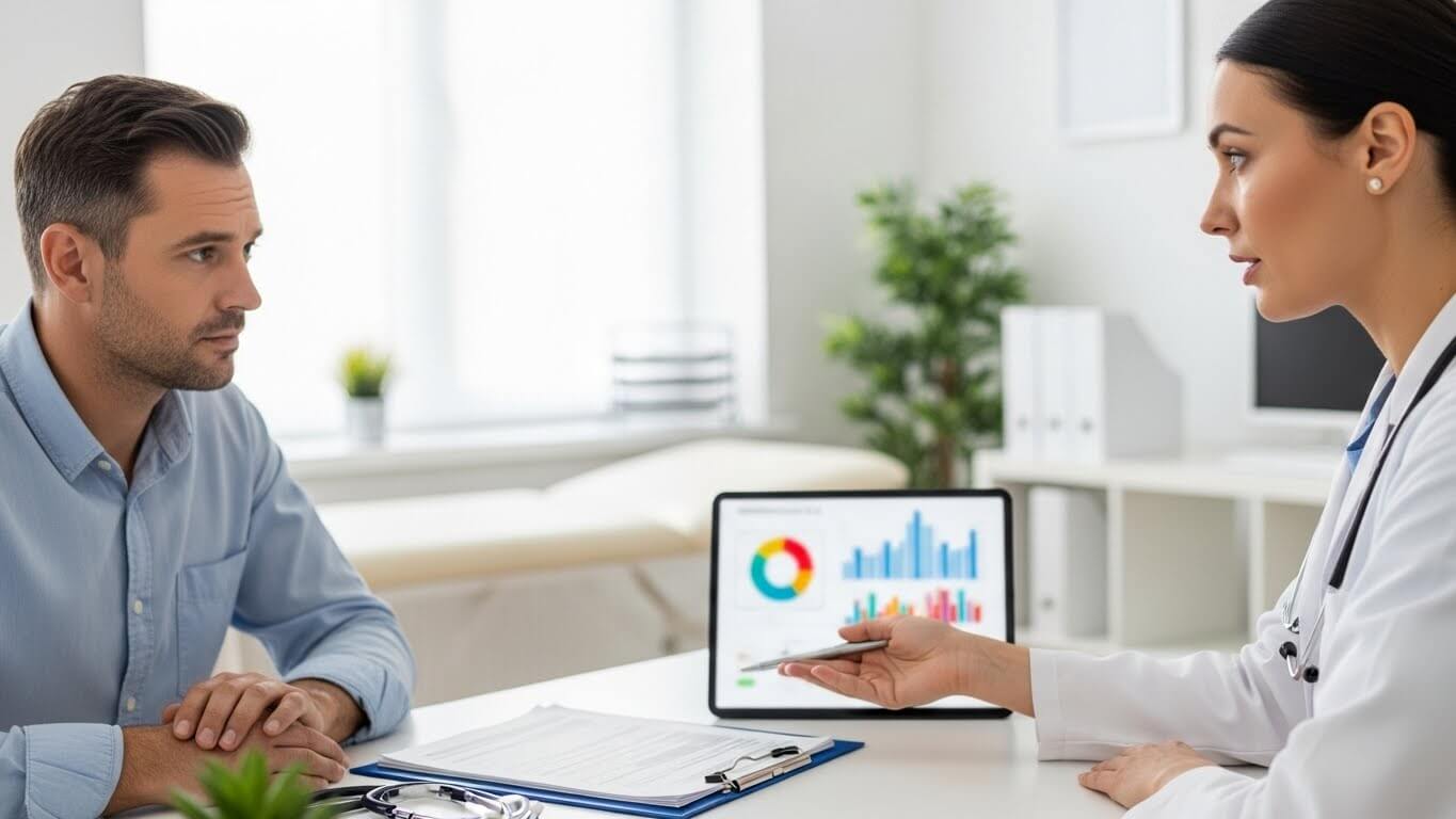 혈액검사를 통해 LDL 콜레스테롤 수치를 확인하는 장면