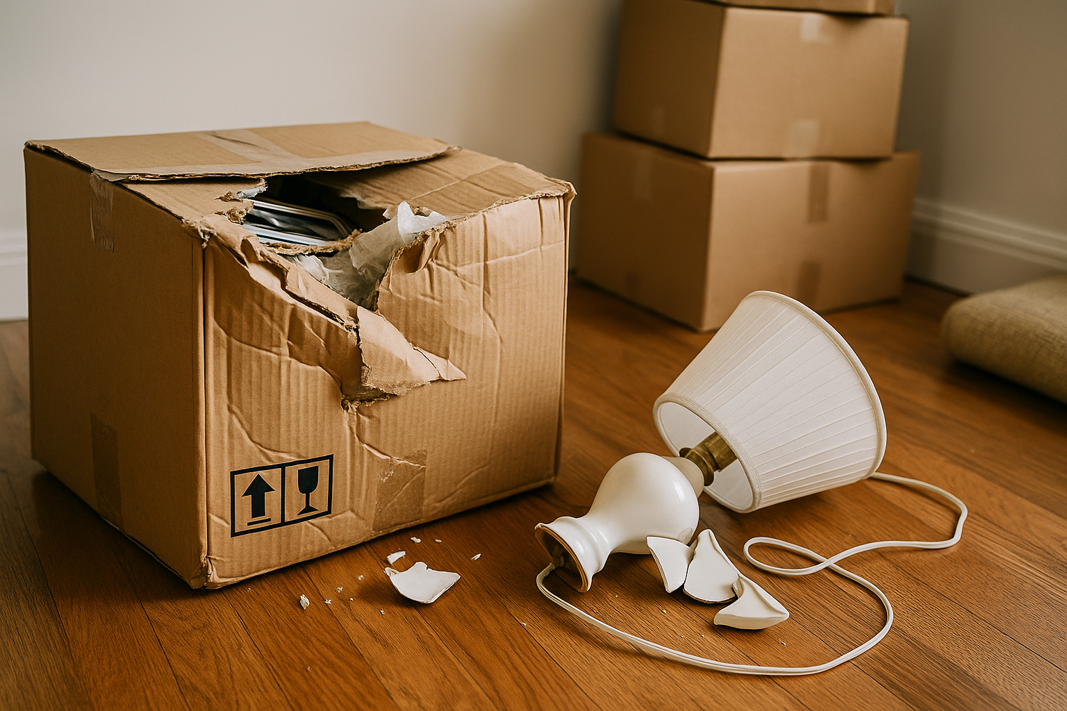 이사 박스가 파손되어 있는 모습