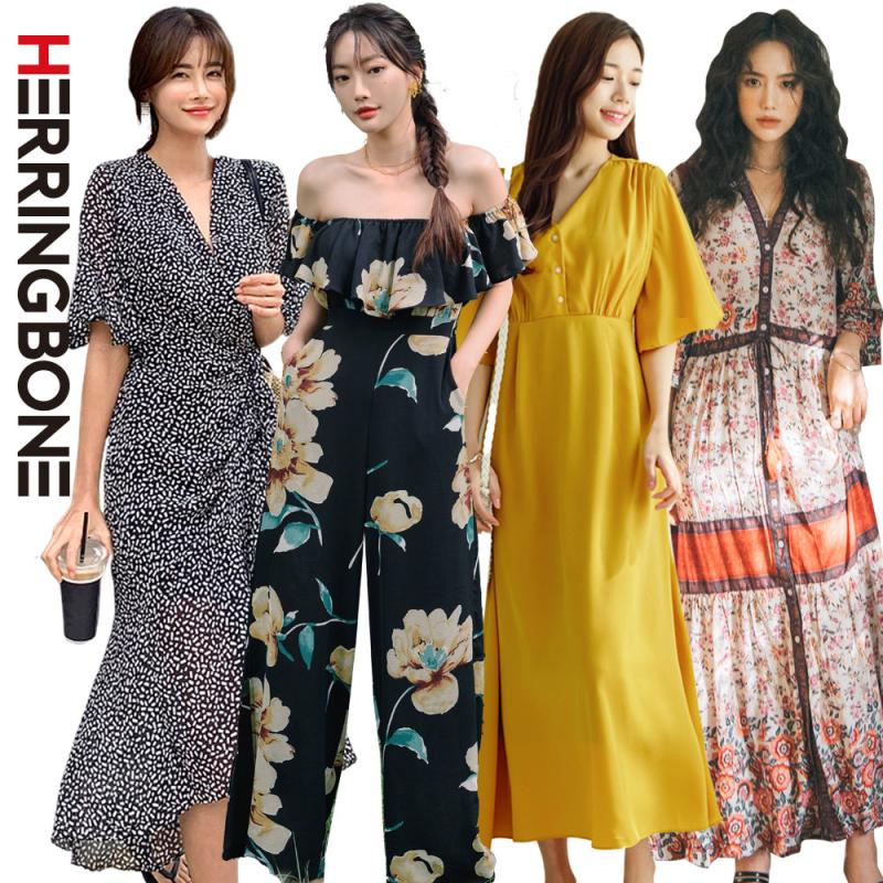 여름 원피스 빅사이즈 롱 반팔 쉬폰 나시 A라인 플리츠 랩 바캉스룩