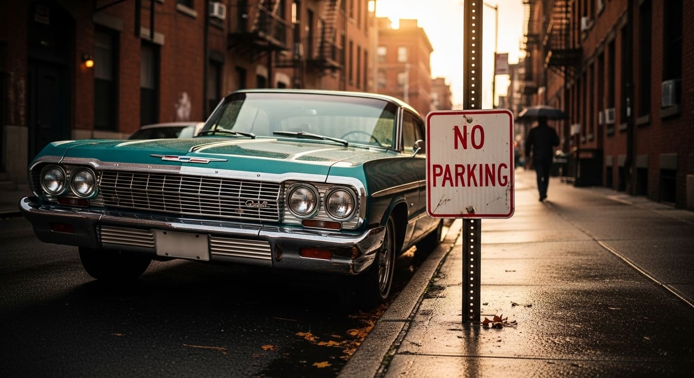 도로변 주정차 금지 표지판과 노면 표시