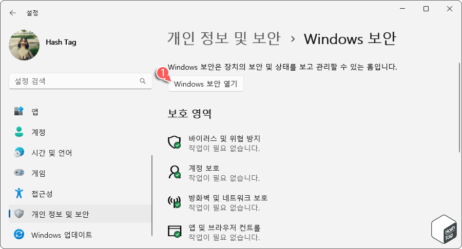 Windows 보안 열기