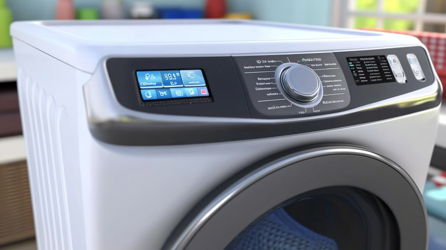 삼성 세탁기의 사용자 친화적 디지털 인터페이스가 근접 촬영되었습니다. 직관적으로 배치된 버튼들과 밝은 LED 디스플레이, 터치 패널 UI가 돋보입니다.