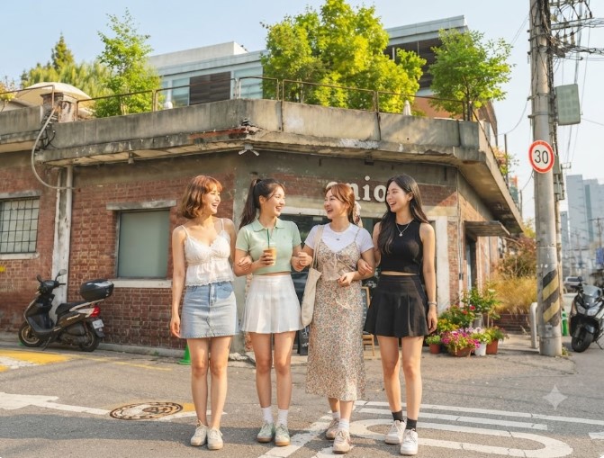 성수동 맛집 카페 투어를 하며 즐거워 하는 사람들