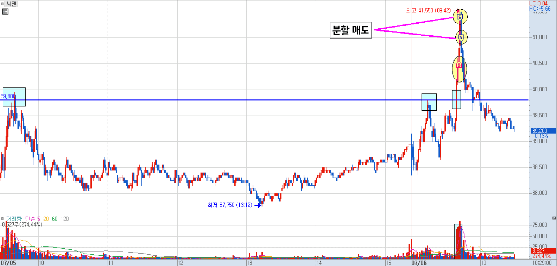 씨젠 분봉 차트 3)