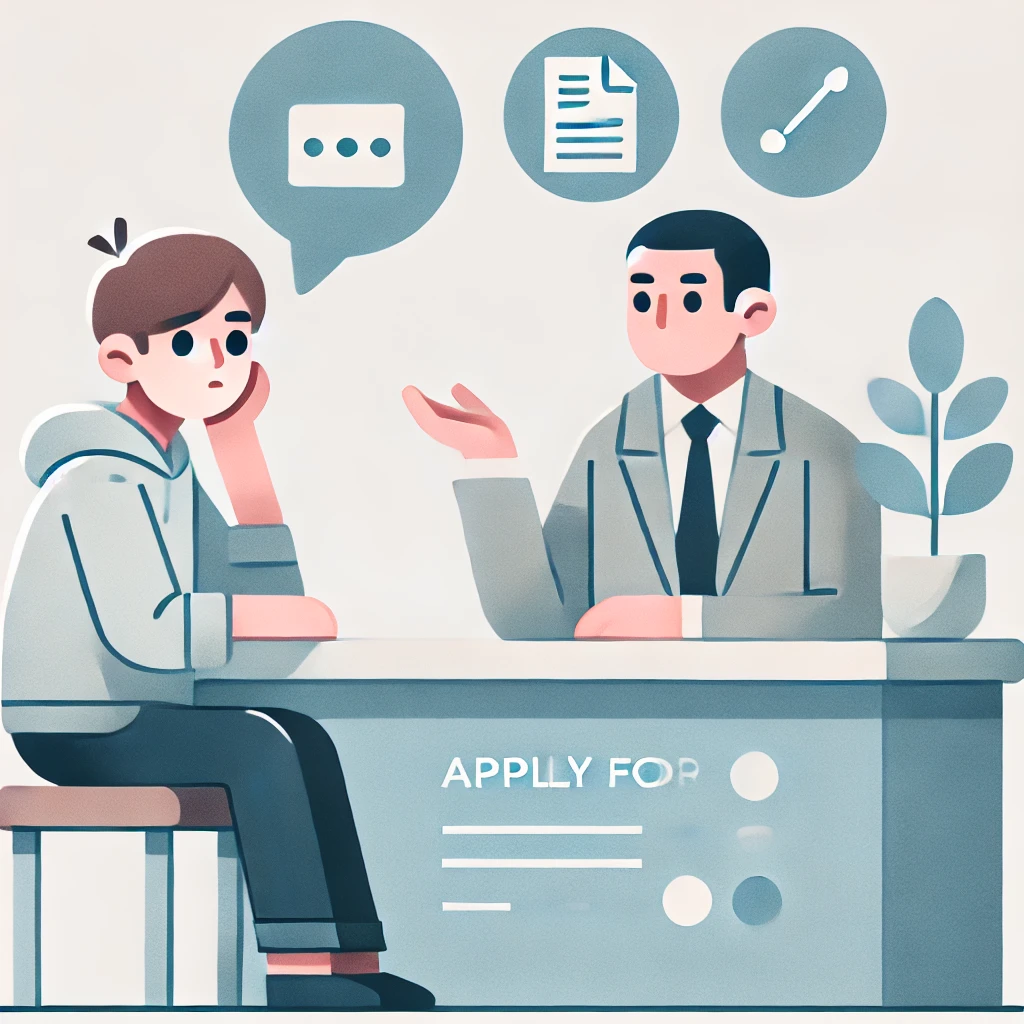 은행에서 상담받는 청년의 모습