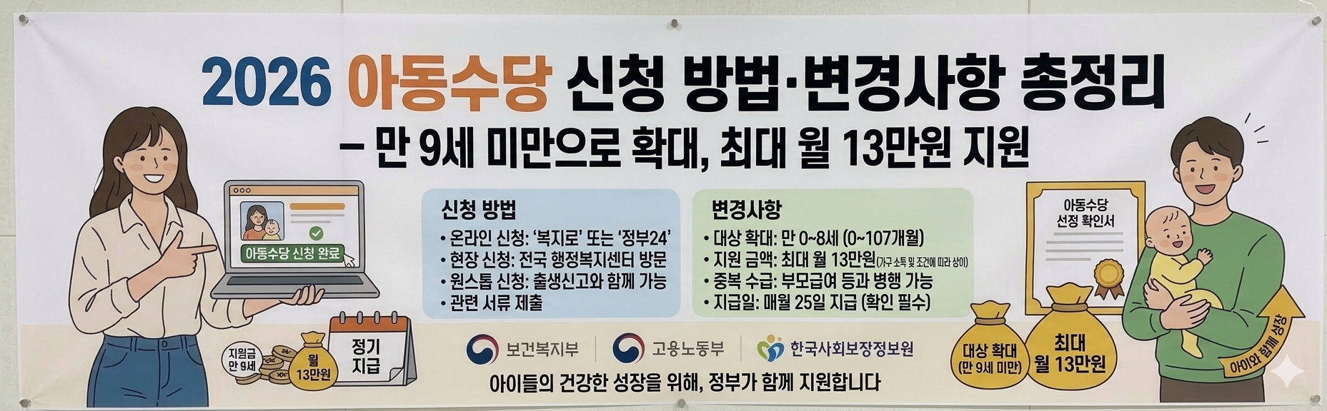 2026 아동수당 신청 방법&middot;변경사항 총정리 (만 9세 미만으로 확대, 최대 월 13만원) 사진