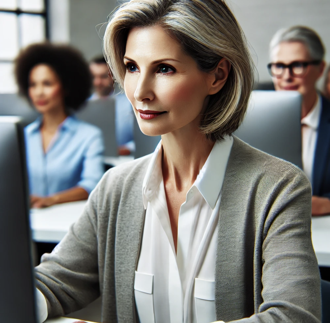 50대 여성이 재취업을 위해 직업 교육을 받는 모습