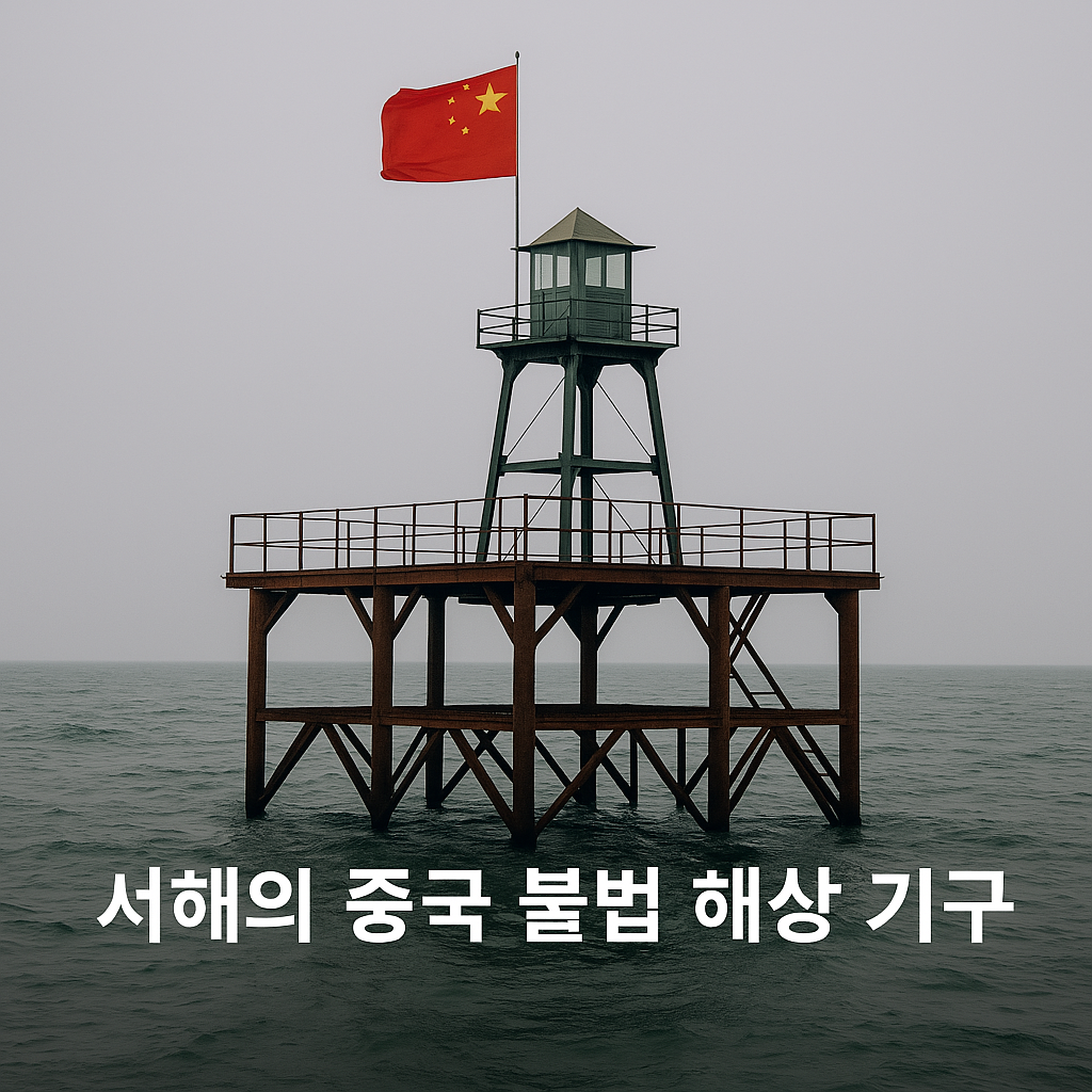서해의 중국 불법 해상 기구 사진