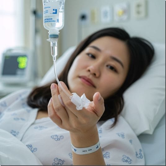 교질(colloid) 삼투압 개요 및 역할 생리학에서의 중요성, 수액 수사 맞는 여성 사진