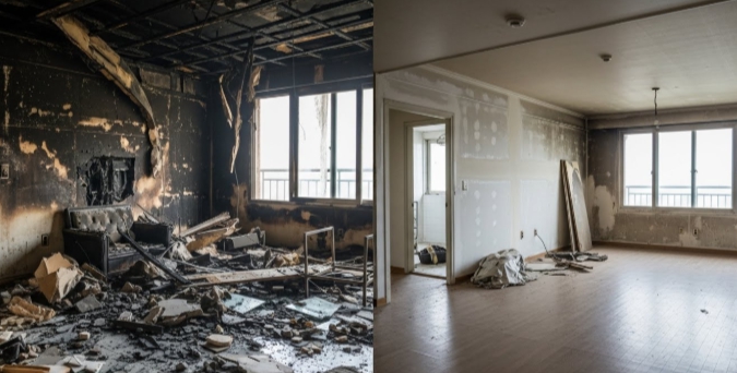 완도 화재 청소중