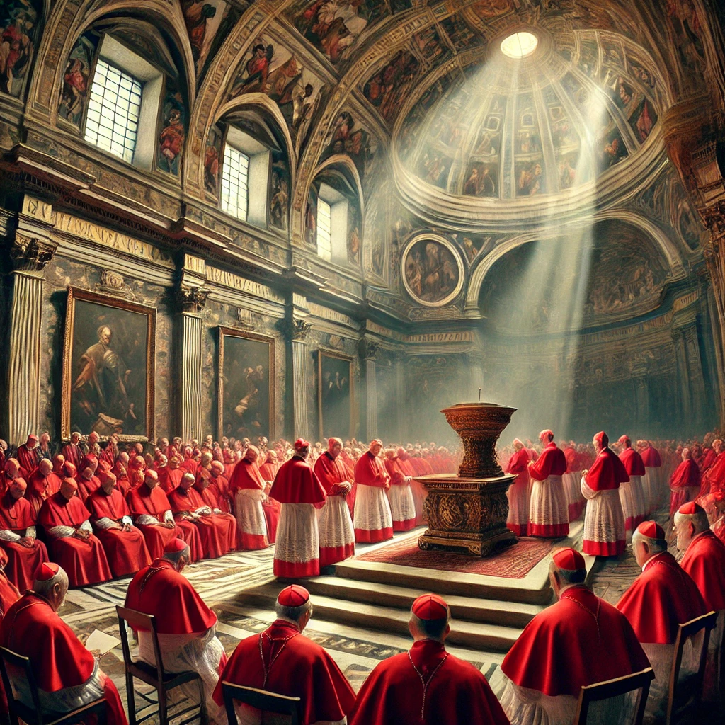 콘클라베 회의 중 추기경들의 토론 모습