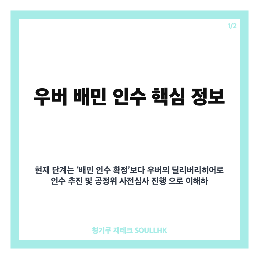우버 배민 인수, 딜리버리히어로 공개매수와 공정위 심사 현황 정리 카드뉴스 1