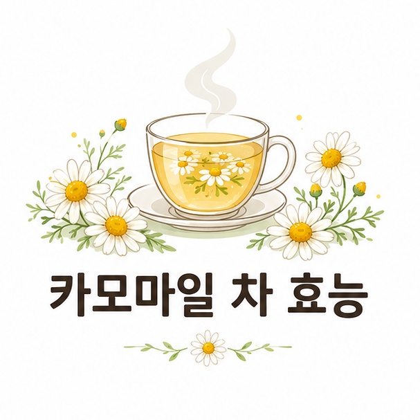 카모마일 꽃과 따뜻한 찻잔으로 표현한 카모마일 차 효능