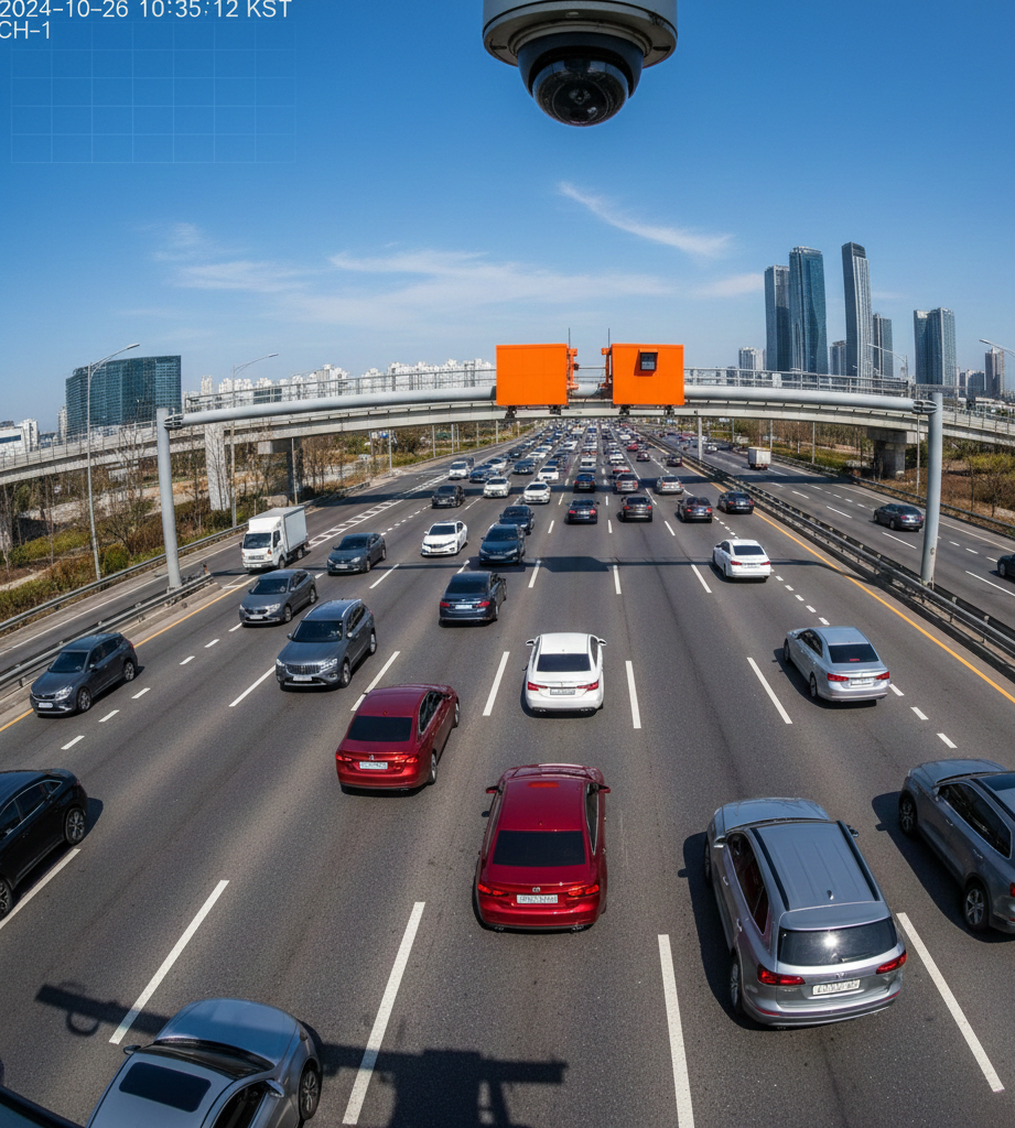 고속도로 구간의 교통단속 카메라와 차량 흐름 이미지