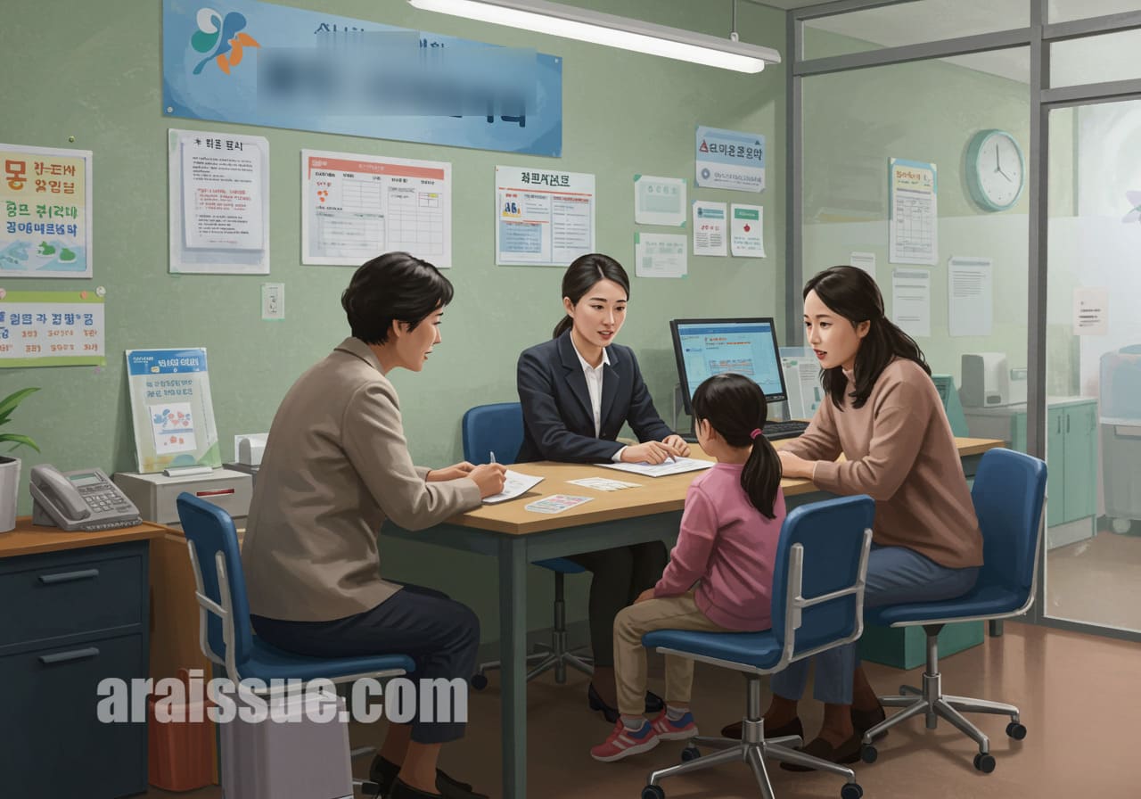 상담 장면을 부드럽게 표현한 반사실적 일러스트