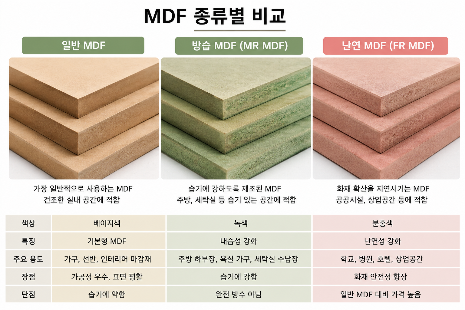MDF종류와 특징