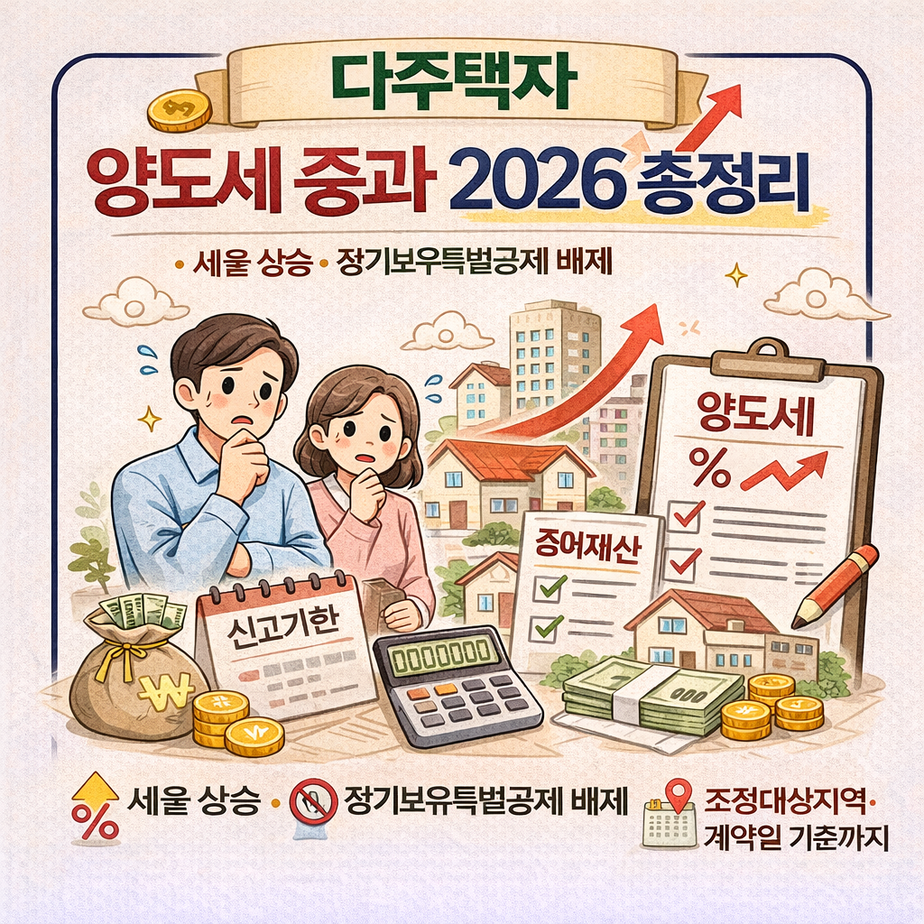 다주택자 양도세 중과 2026 총정리｜세율 상승, 장기보유특별공제 배제, 조정대상지역&middot;계약일 기준까지