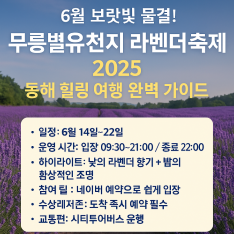 무릉별유천지 라벤더축제 2025, 동해 힐링 여행 완벽 가이드 (이미지 챗지피티)