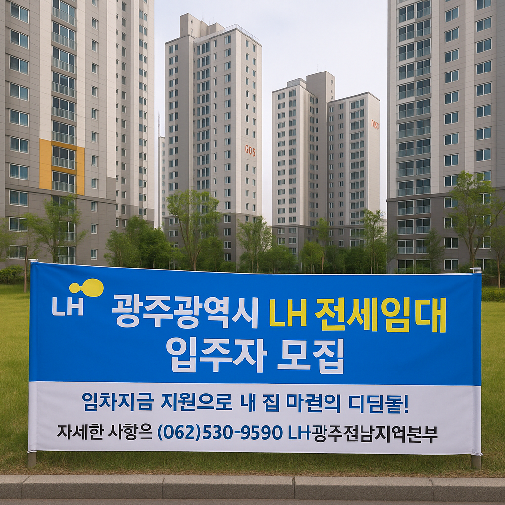 광주광역시의 아파트 단지 앞에 설치된 LH 전세임대 안내 현수막