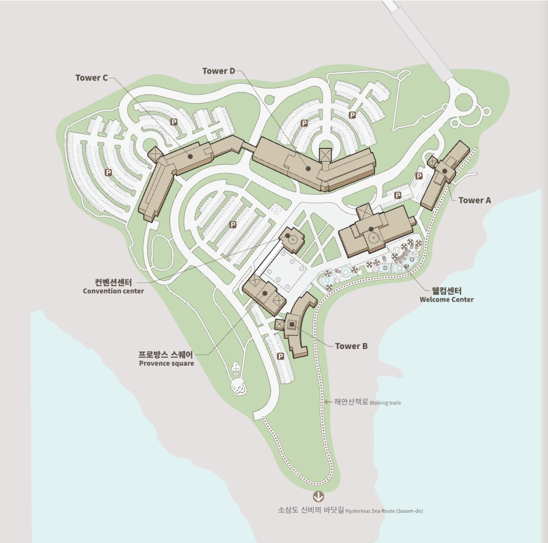 쏠비치리조트 공식 홈페이지에 있는 가이드맵