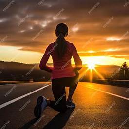 해질 무렵 러너가 스트레칭하며 수분 보충 준비