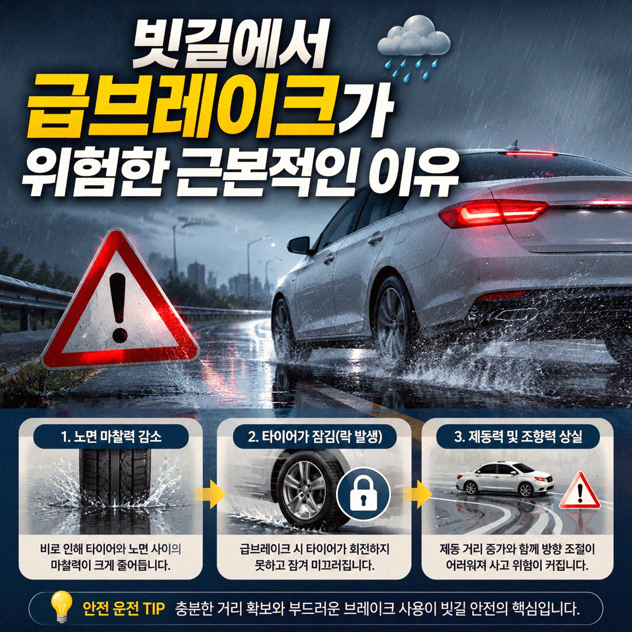빗길 급브레이크, 왜 위험할까? 안전하게 대처하는 법