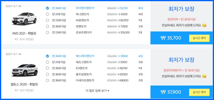 돌하루팡 렌트카 요금표