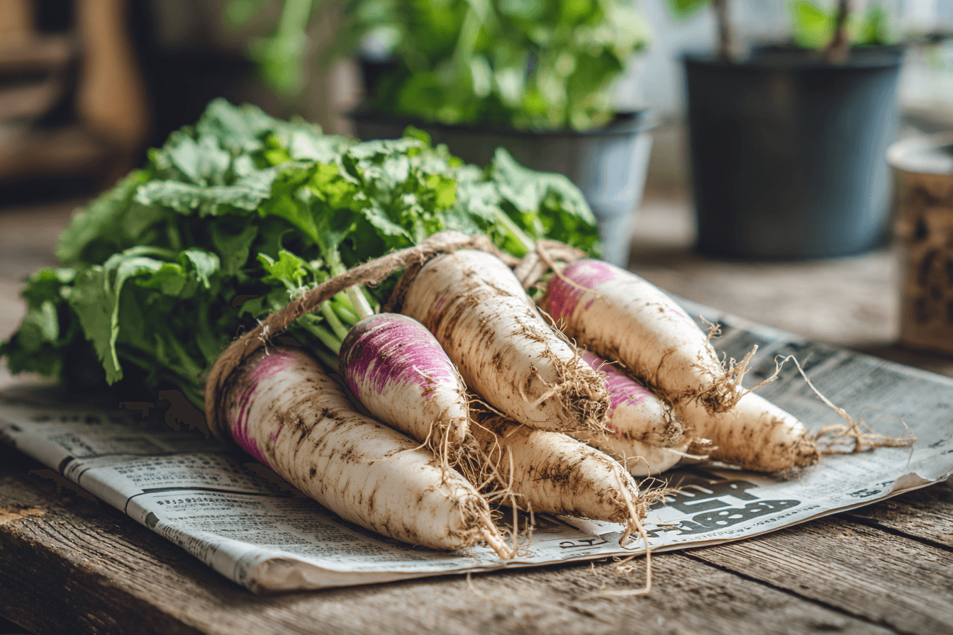 신문지에-쌓여져-있는-무-이미지