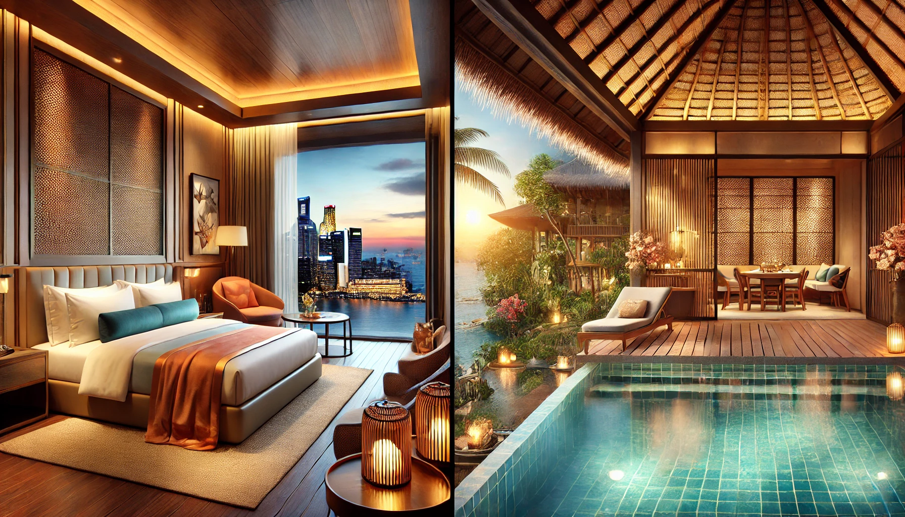 호텔 호캉스여행과 프라이빗풀빌라 여행 비교 이미지 사진