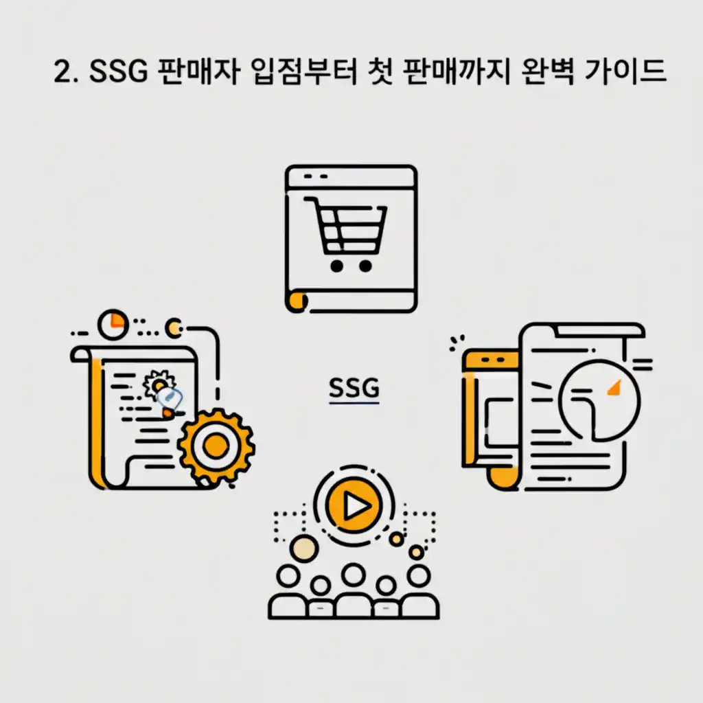 SSG 판매자 센터: 입점부터 첫 판매까지 완벽 가이드 프로세스를 설명하는 이미지