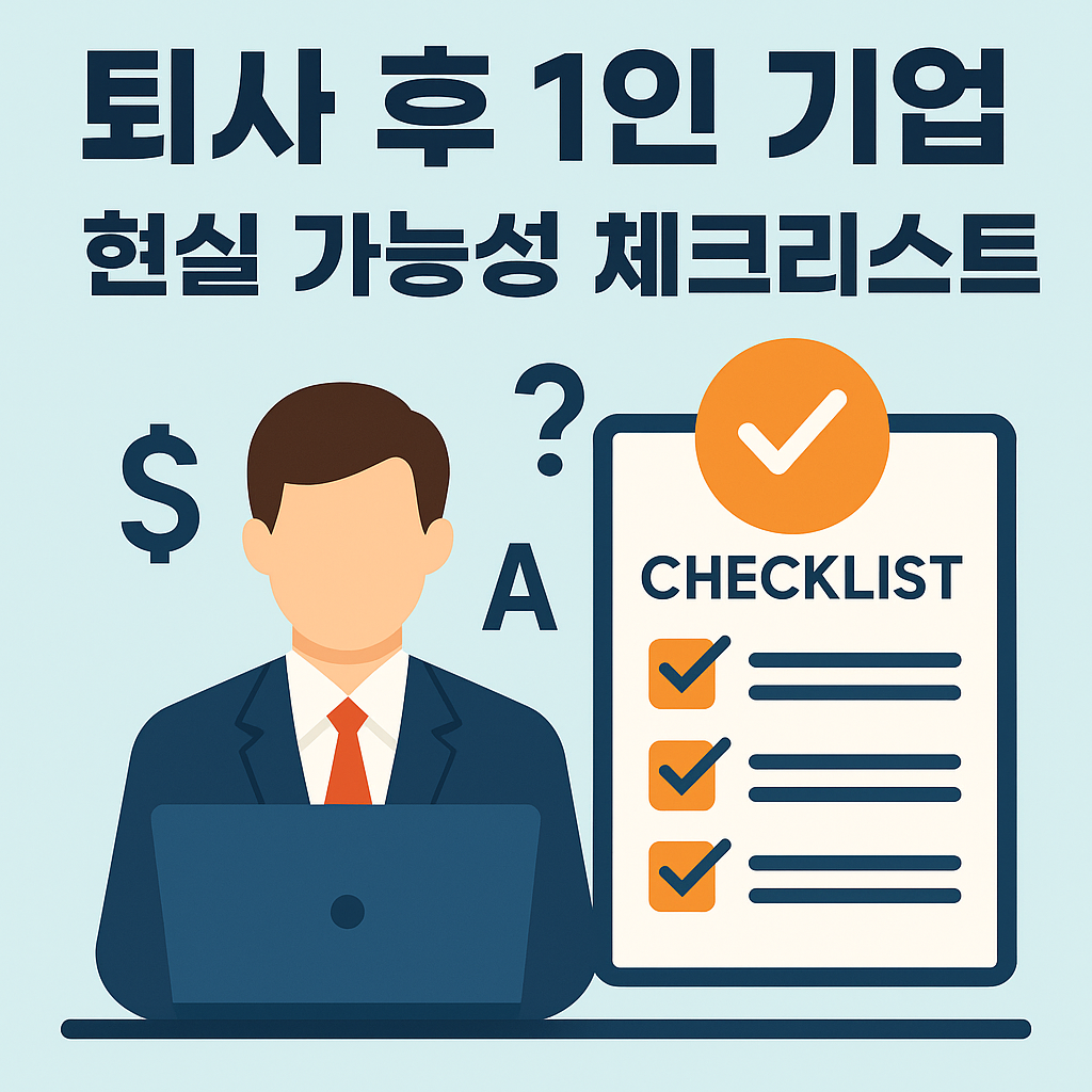 퇴사 후 혼자 창업을 준비하는 직장인이 노트북 앞에서 전략을 구상하는 모습의 삽화