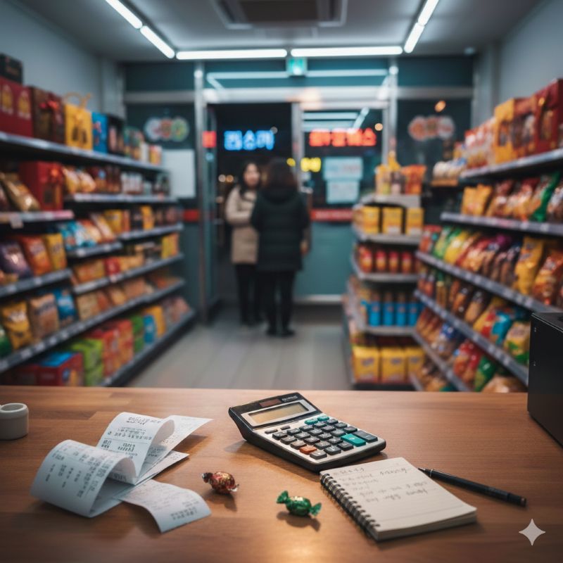 계산기와 장부가 놓여 있는 깔끔한 책상 위 커피 한 잔의 모습