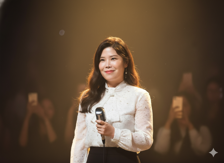 린(LYn)이 따뜻한 조명 아래서 팬들과 눈을 맞추며 노래하는 모습