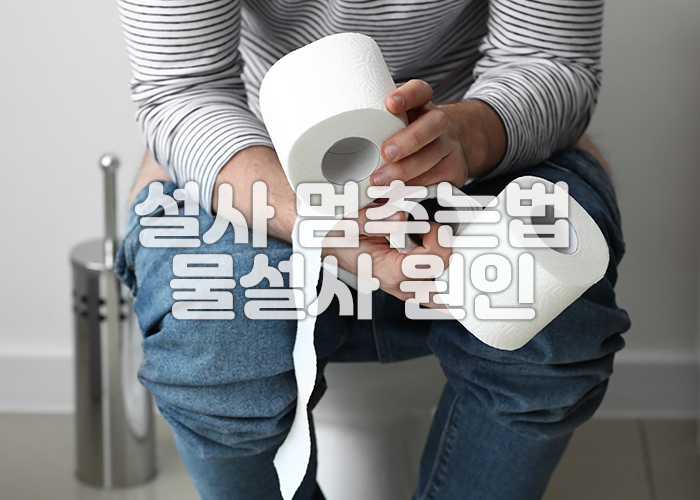 한사람이 두루마리 휴지를 여러개 들고 변기에 앉아있다